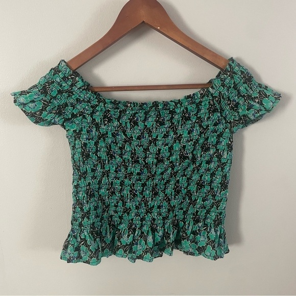 Gap Off The Shoulder June MiniFlower Green Boho Top Sz Small - Picture 5 of 5